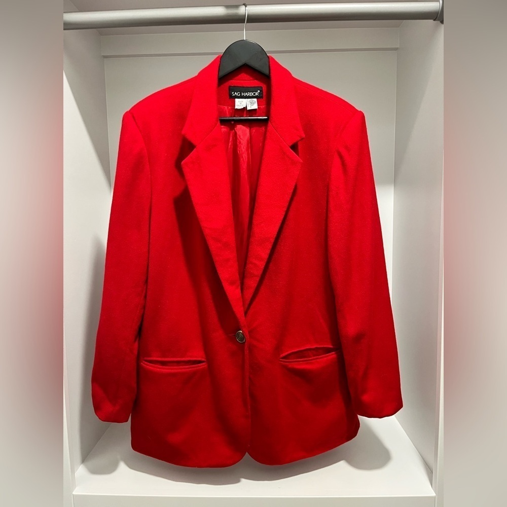 Sag Harbor red 100% Wool one button blazer jacket size 16 wardrobe staple